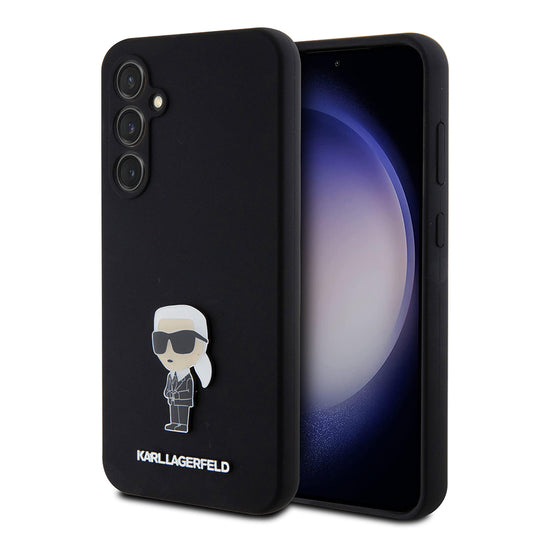 Hoes voor Samsung Galaxy S23 FE S711, Karl Lagerfeld, Silicone Ikonik Karl Metal, Zwart