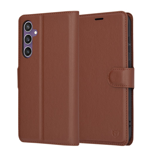 Hoes voor Samsung Galaxy S23 FE S711, Techsuit, Leather Folio, Bruin