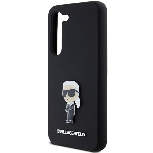 Hoes voor Samsung Galaxy S23+ S916, Karl Lagerfeld, Silicone Ikonik Karl Metal, Zwart