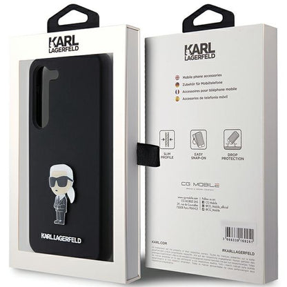 Case for Samsung Galaxy S23+ S916, Karl Lagerfeld, Silicone Ikonik Karl Metal, Black
