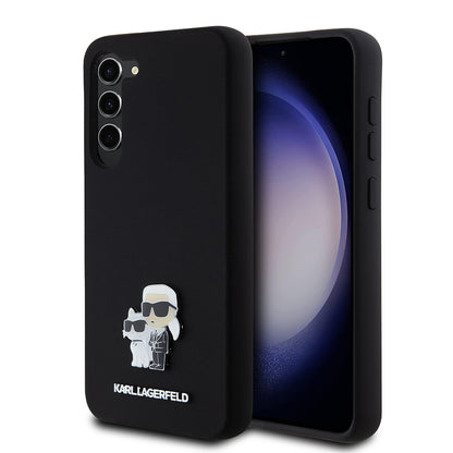 Hoes voor Samsung Galaxy S23+ S916, Karl Lagerfeld, Silicone Karl & Choupette Metal, Zwart