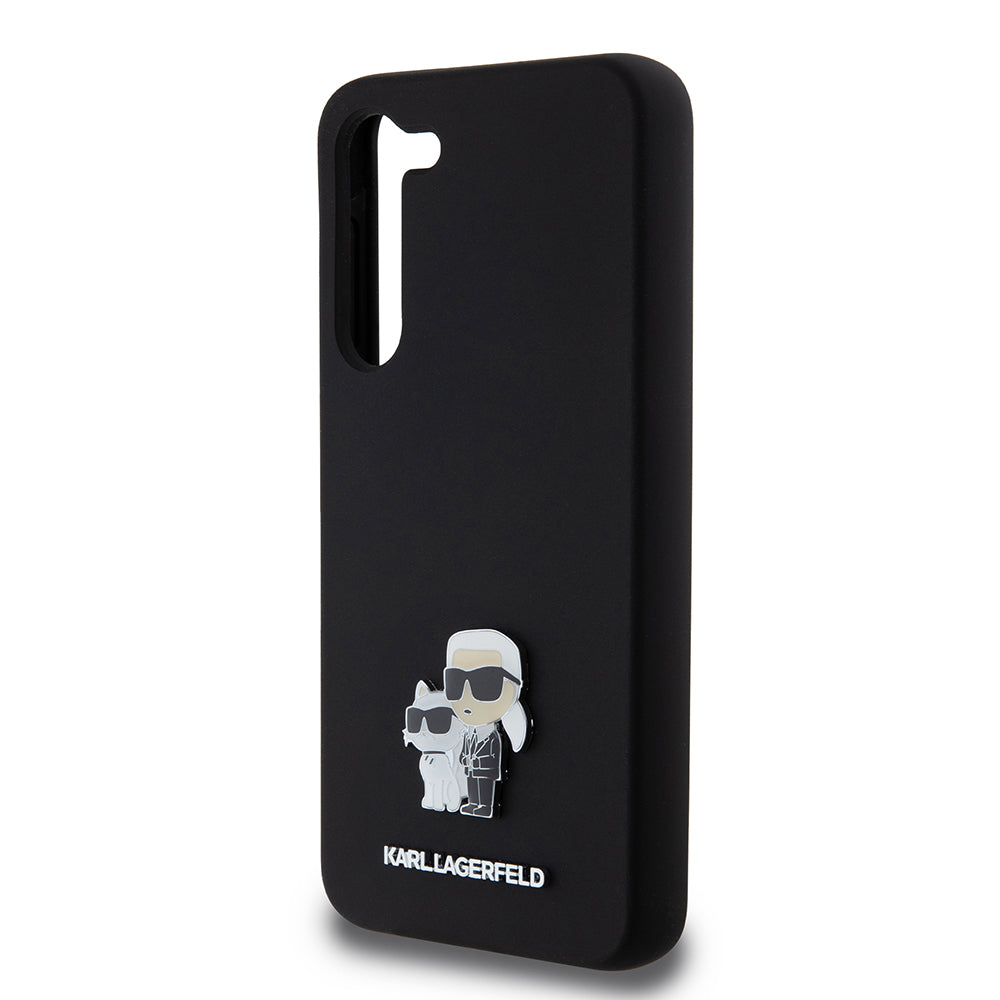 Hoes voor Samsung Galaxy S23+ S916, Karl Lagerfeld, Silicone Karl & Choupette Metal, Zwart