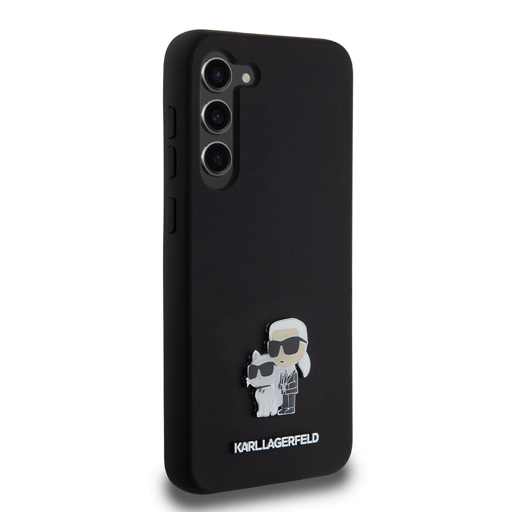 Hoes voor Samsung Galaxy S23+ S916, Karl Lagerfeld, Silicone Karl & Choupette Metal, Zwart