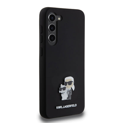 Hoes voor Samsung Galaxy S23+ S916, Karl Lagerfeld, Silicone Karl & Choupette Metal, Zwart