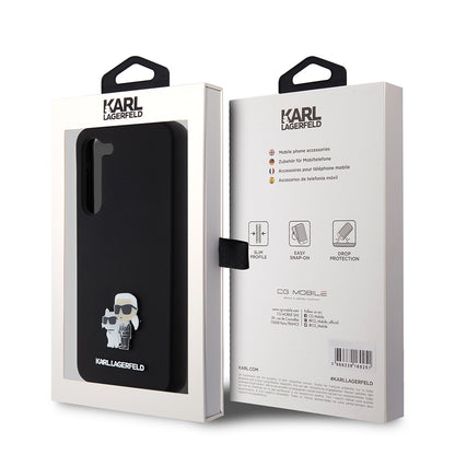 Hoes voor Samsung Galaxy S23+ S916, Karl Lagerfeld, Silicone Karl & Choupette Metal, Zwart