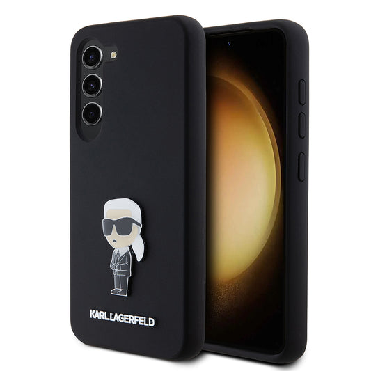 Hoes voor Samsung Galaxy S23 S911, Karl Lagerfeld, Silicone Ikonik Karl Metal, Zwart