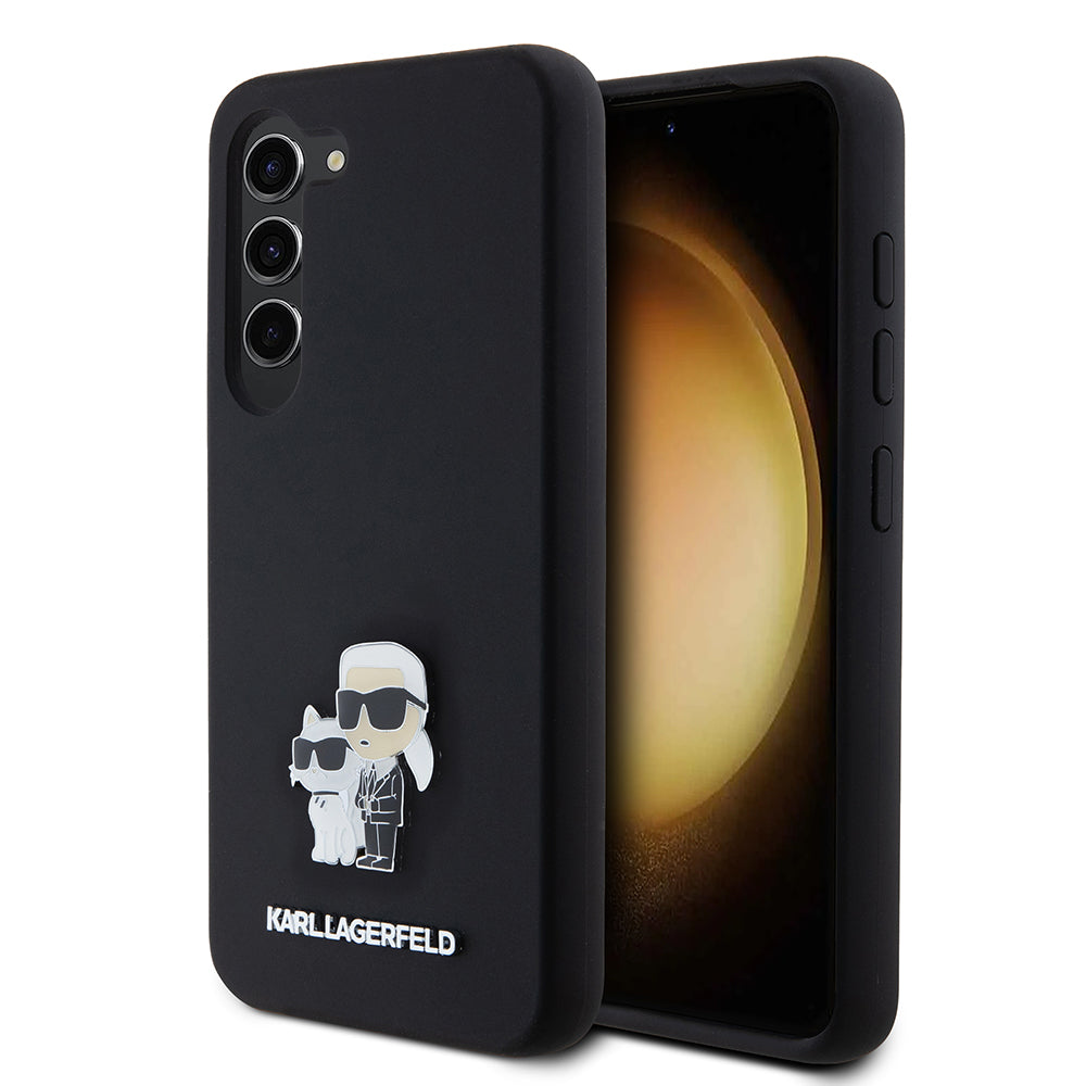 Hoes voor Samsung Galaxy S23 S911, Karl Lagerfeld, Silicone Karl & Choupette Metal, Zwart