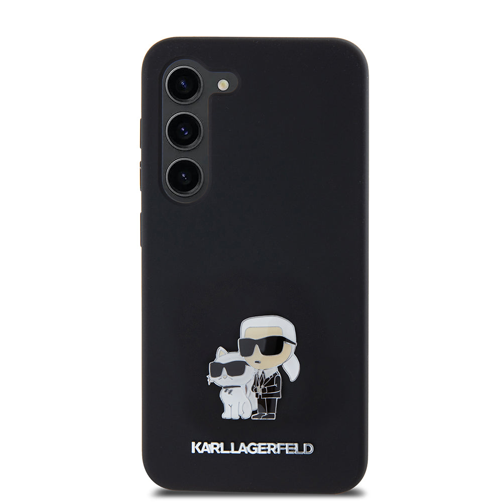Hoes voor Samsung Galaxy S23 S911, Karl Lagerfeld, Silicone Karl & Choupette Metal, Zwart