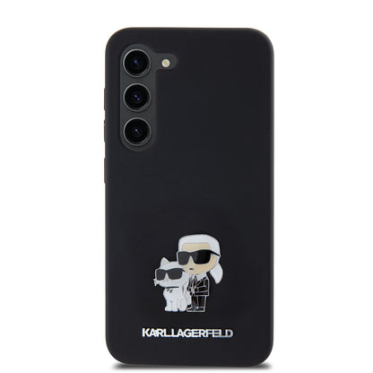 Hoes voor Samsung Galaxy S23 S911, Karl Lagerfeld, Silicone Karl & Choupette Metal, Zwart