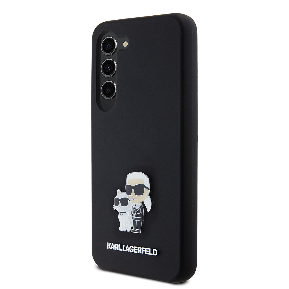 Hoes voor Samsung Galaxy S23 S911, Karl Lagerfeld, Silicone Karl & Choupette Metal, Zwart
