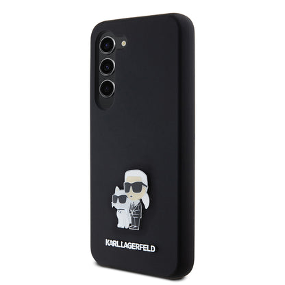 Hoes voor Samsung Galaxy S23 S911, Karl Lagerfeld, Silicone Karl & Choupette Metal, Zwart