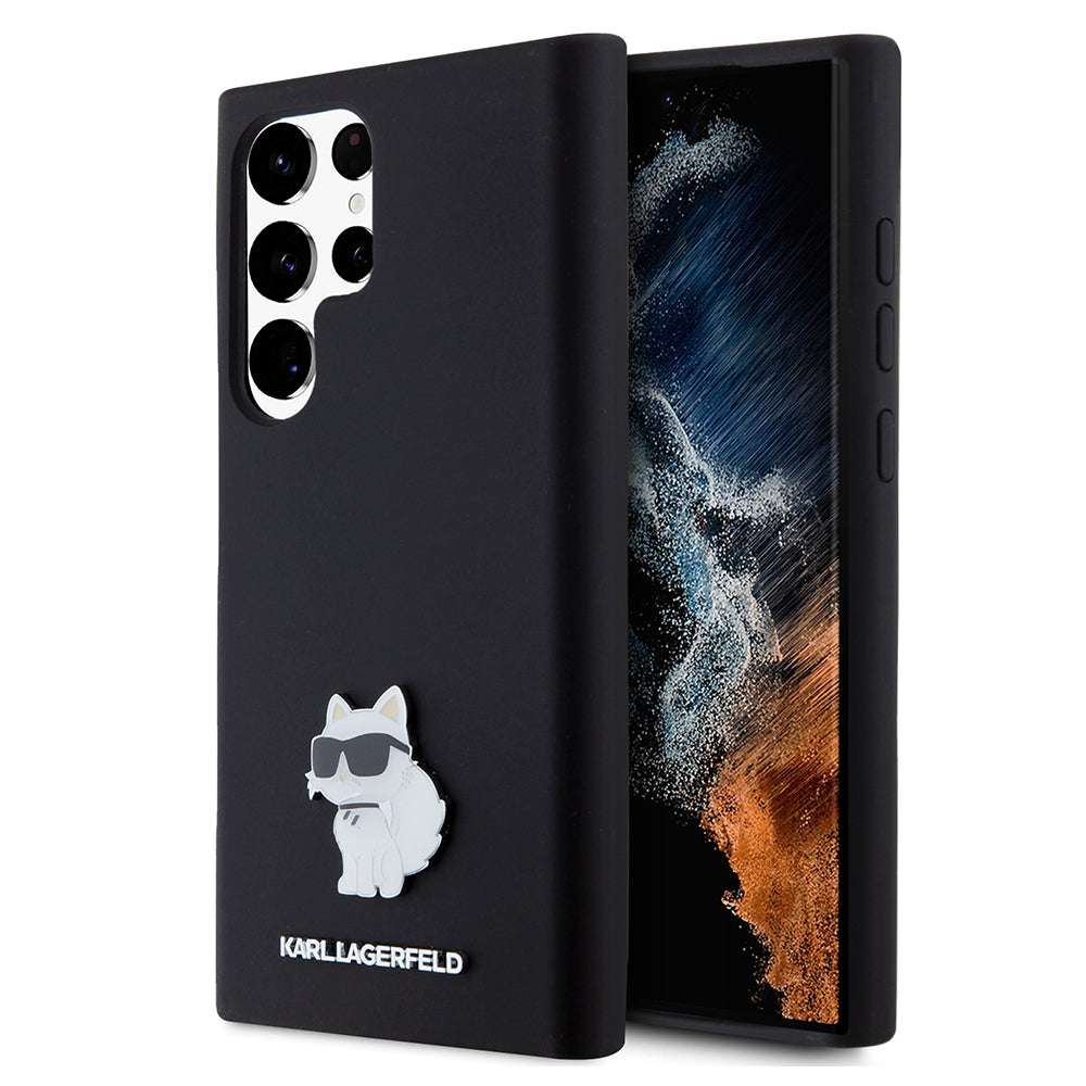Hoesje voor Samsung Galaxy S23 Ultra S918, Karl Lagerfeld, Silicone Choupette, Zwart