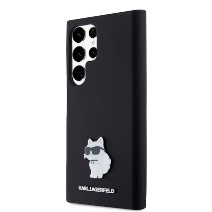 Hoesje voor Samsung Galaxy S23 Ultra S918, Karl Lagerfeld, Silicone Choupette, Zwart