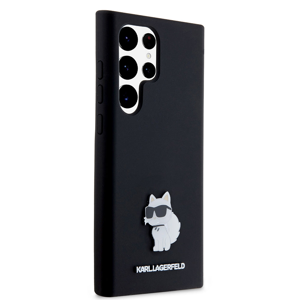 Hoesje voor Samsung Galaxy S23 Ultra S918, Karl Lagerfeld, Silicone Choupette, Zwart