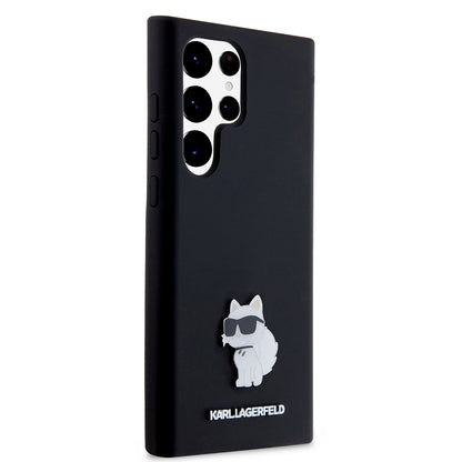 Hoesje voor Samsung Galaxy S23 Ultra S918, Karl Lagerfeld, Silicone Choupette, Zwart