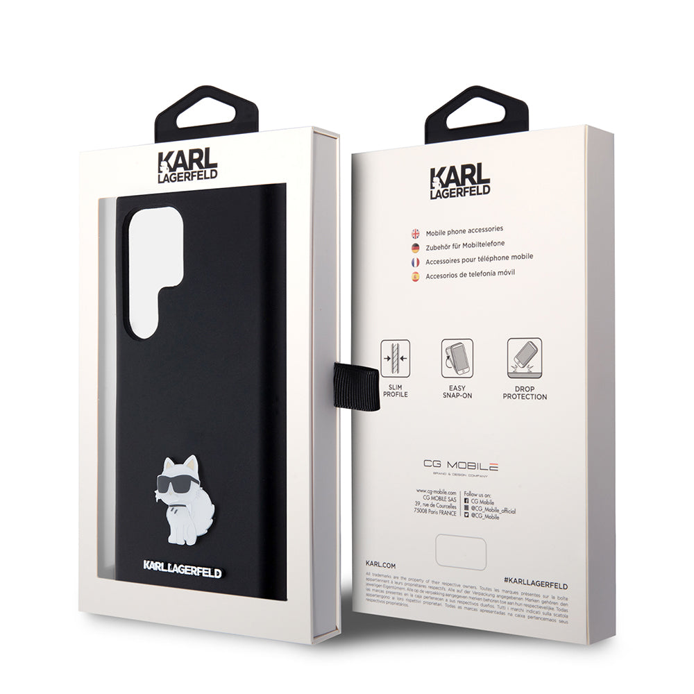 Hoesje voor Samsung Galaxy S23 Ultra S918, Karl Lagerfeld, Silicone Choupette, Zwart