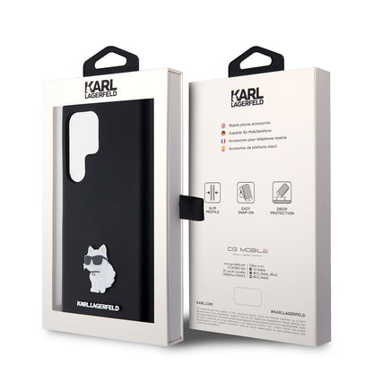Hoesje voor Samsung Galaxy S23 Ultra S918, Karl Lagerfeld, Silicone Choupette, Zwart