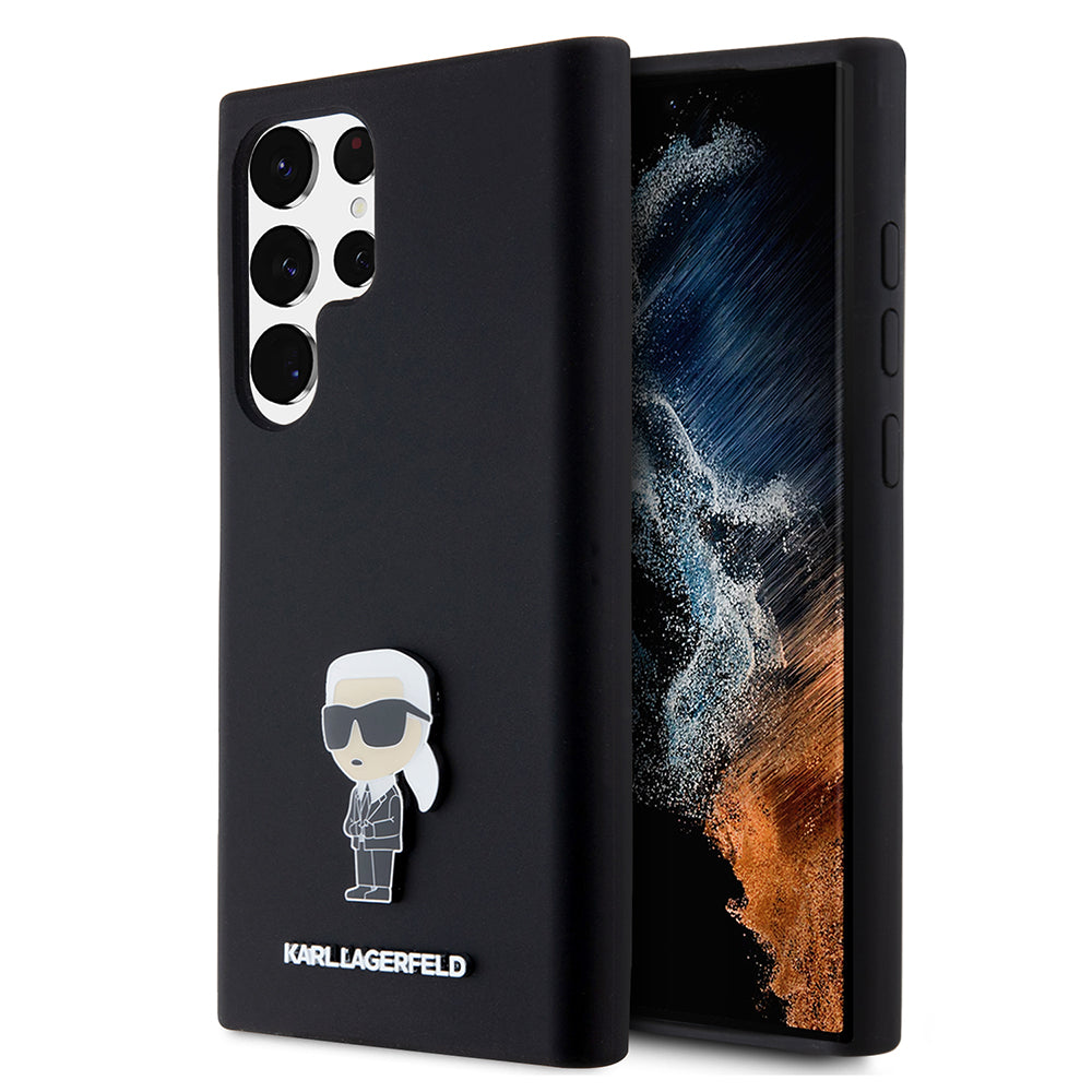 Hoes voor Samsung Galaxy S23 Ultra S918, Karl Lagerfeld, Silicone Ikonik Karl Metal, Zwart