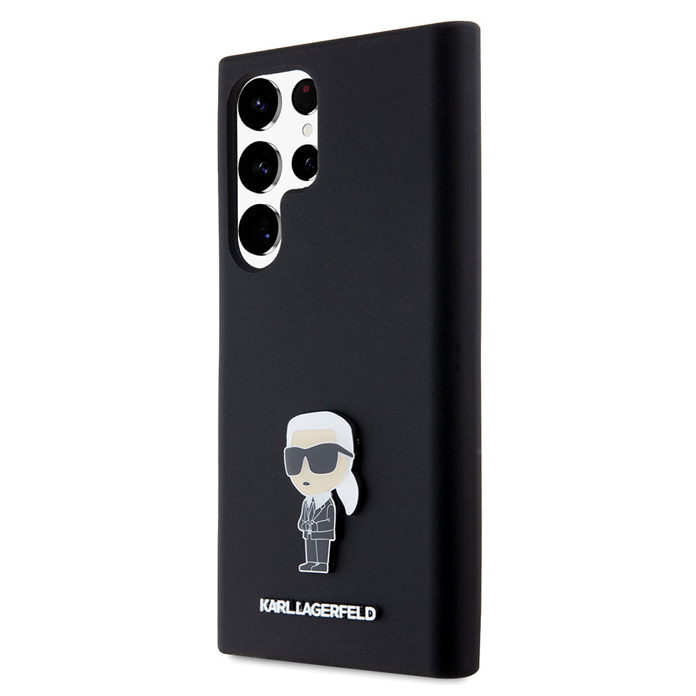 Hoes voor Samsung Galaxy S23 Ultra S918, Karl Lagerfeld, Silicone Ikonik Karl Metal, Zwart