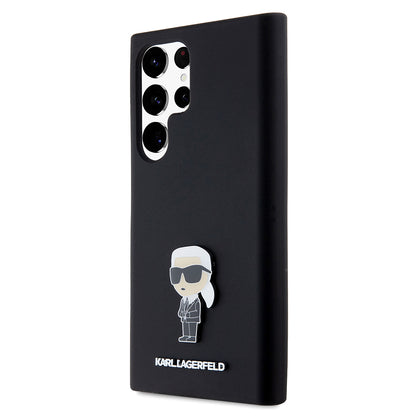 Hoes voor Samsung Galaxy S23 Ultra S918, Karl Lagerfeld, Silicone Ikonik Karl Metal, Zwart