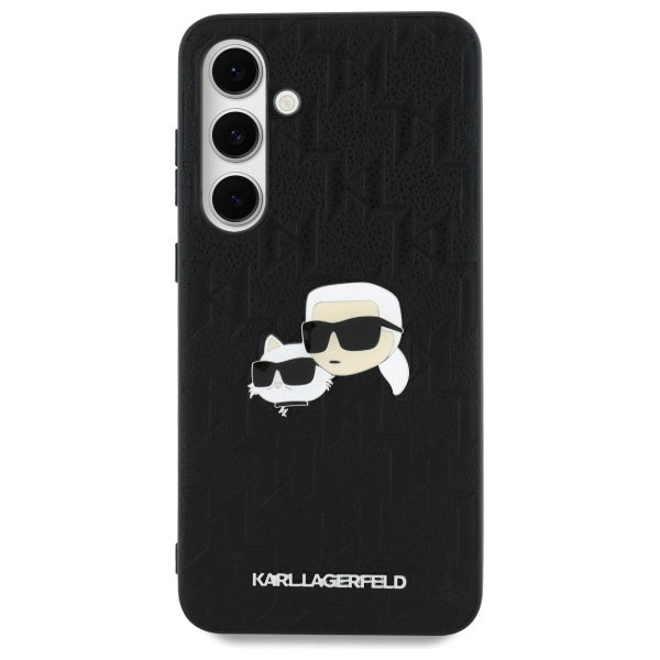 Hoes voor Samsung Galaxy S24 FE S721, Karl Lagerfeld, Monogram Karl & Choupette's Heads, Zwart