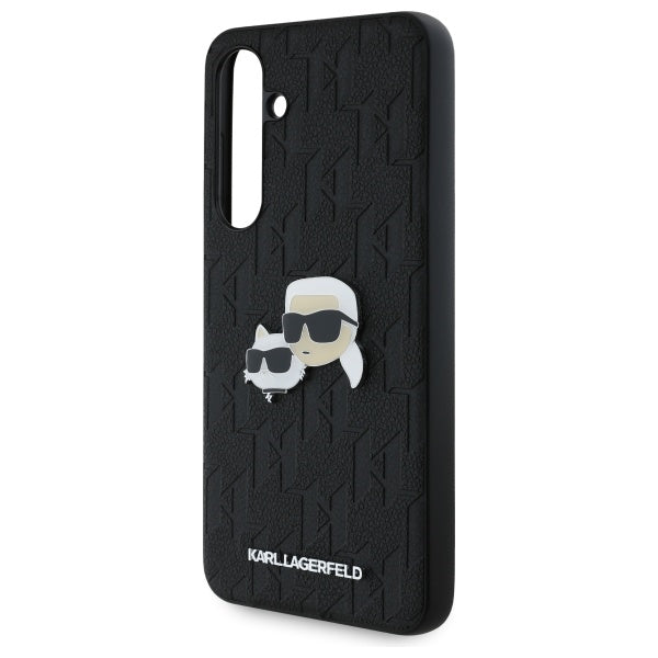 Hoes voor Samsung Galaxy S24 FE S721, Karl Lagerfeld, Monogram Karl & Choupette's Heads, Zwart