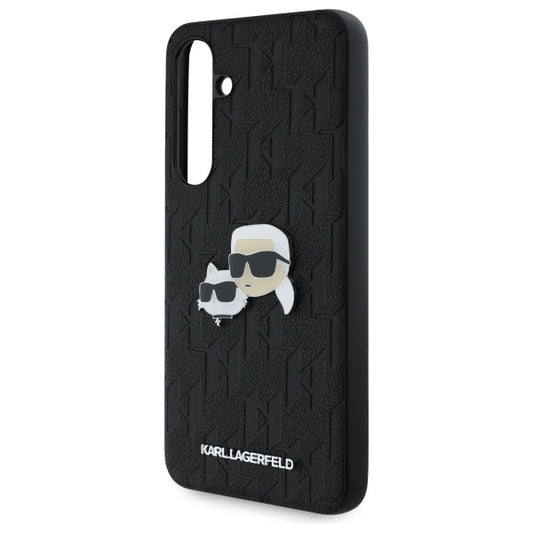 Hoes voor Samsung Galaxy S24 FE S721, Karl Lagerfeld, Monogram Karl & Choupette's Heads, Zwart