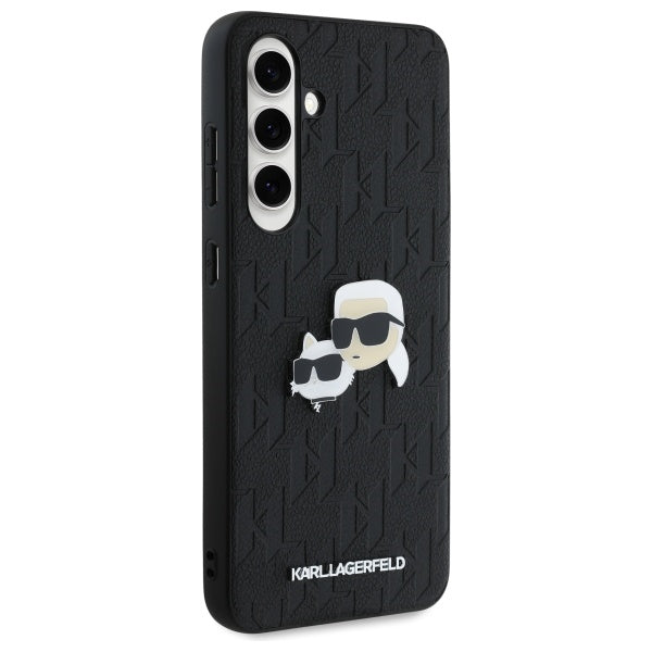 Hoes voor Samsung Galaxy S24 FE S721, Karl Lagerfeld, Monogram Karl & Choupette's Heads, Zwart