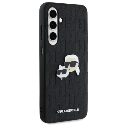 Hoes voor Samsung Galaxy S24 FE S721, Karl Lagerfeld, Monogram Karl & Choupette's Heads, Zwart
