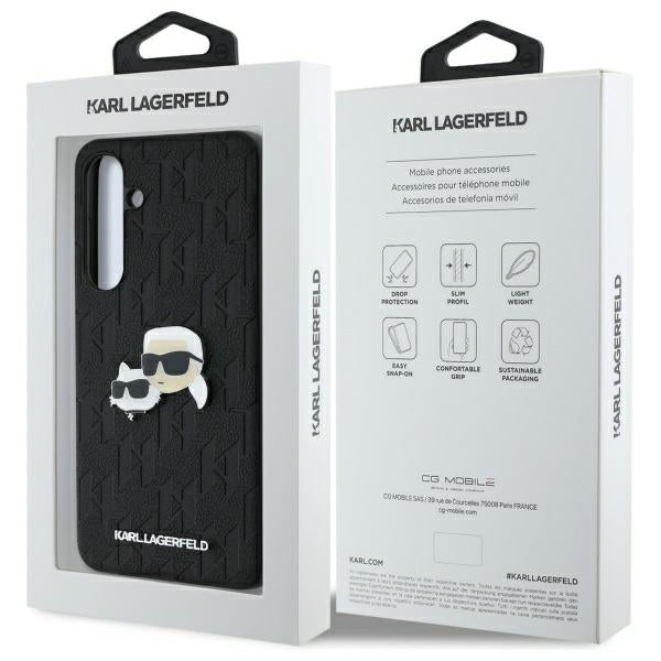 Hoes voor Samsung Galaxy S24 FE S721, Karl Lagerfeld, Monogram Karl & Choupette's Heads, Zwart