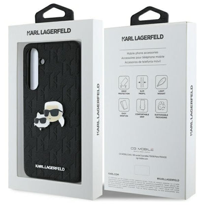 Hoes voor Samsung Galaxy S24 FE S721, Karl Lagerfeld, Monogram Karl & Choupette's Heads, Zwart