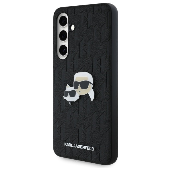 Hoes voor Samsung Galaxy S24 FE S721, Karl Lagerfeld, Monogram Karl & Choupette's Heads, Zwart