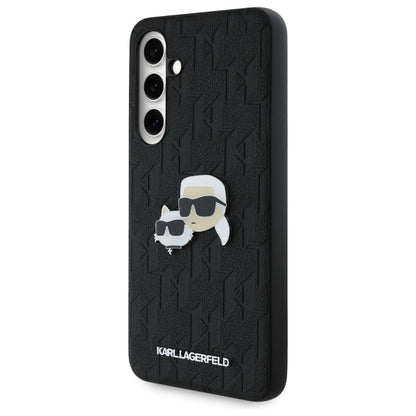 Hoes voor Samsung Galaxy S24 FE S721, Karl Lagerfeld, Monogram Karl & Choupette's Heads, Zwart