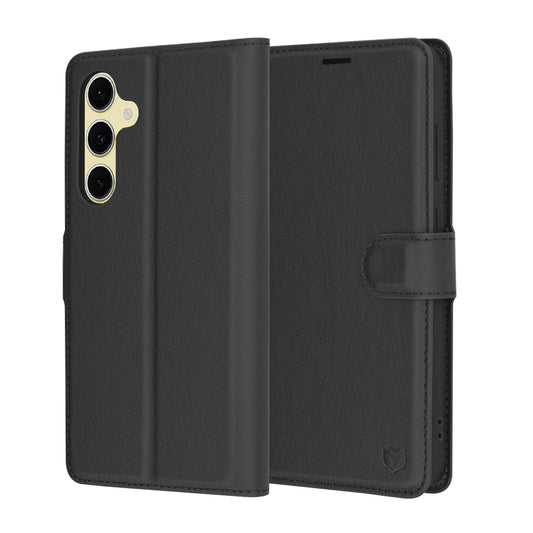 Hoes voor Samsung Galaxy S24 FE S721, Techsuit, Leather Folio, Zwart