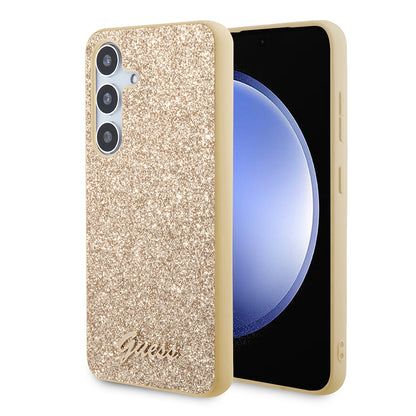 Hoes voor Samsung Galaxy S24+ S926, Guess, Glitter Script, Goud