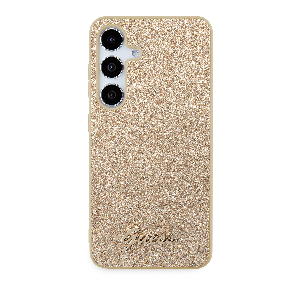 Hoes voor Samsung Galaxy S24+ S926, Guess, Glitter Script, Goud