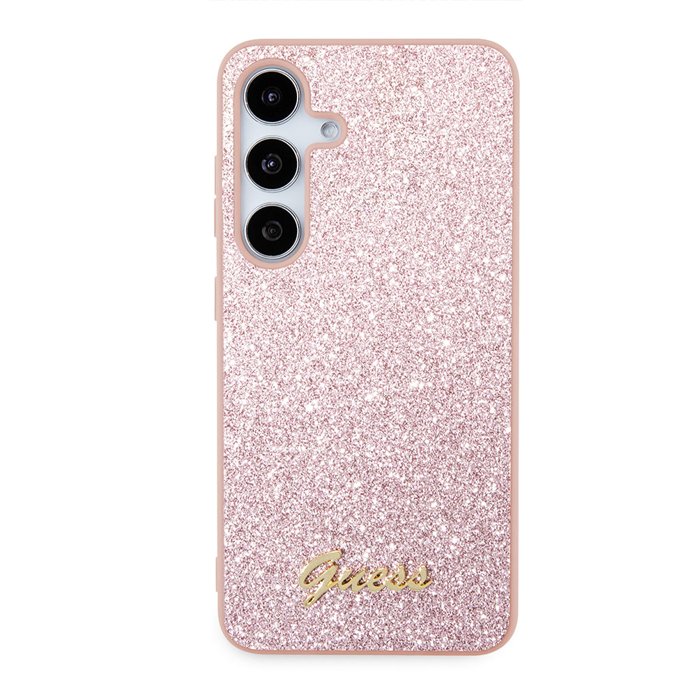 Hoes voor Samsung Galaxy S24+ S926, Guess, Glitter Script, Roze