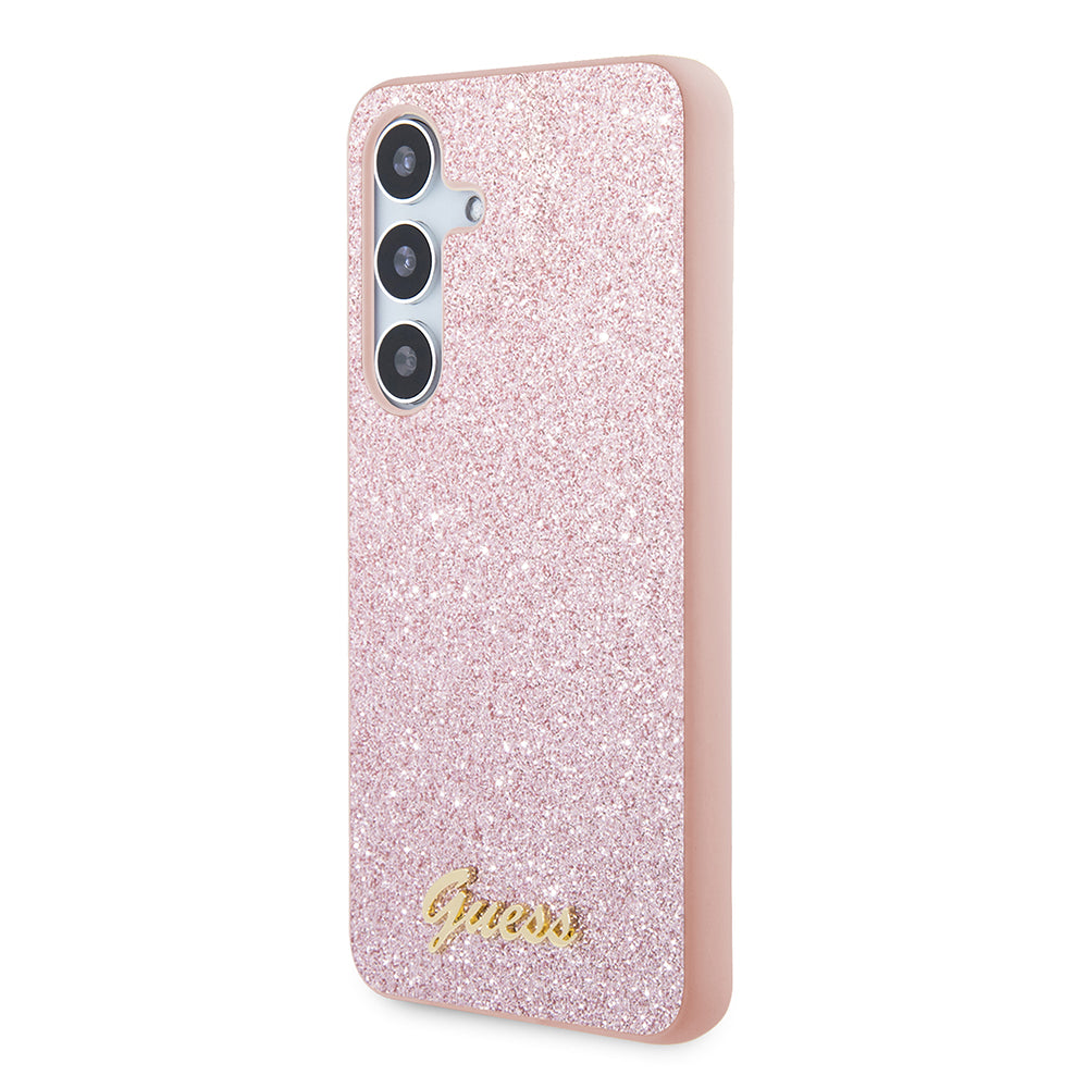 Hoes voor Samsung Galaxy S24+ S926, Guess, Glitter Script, Roze