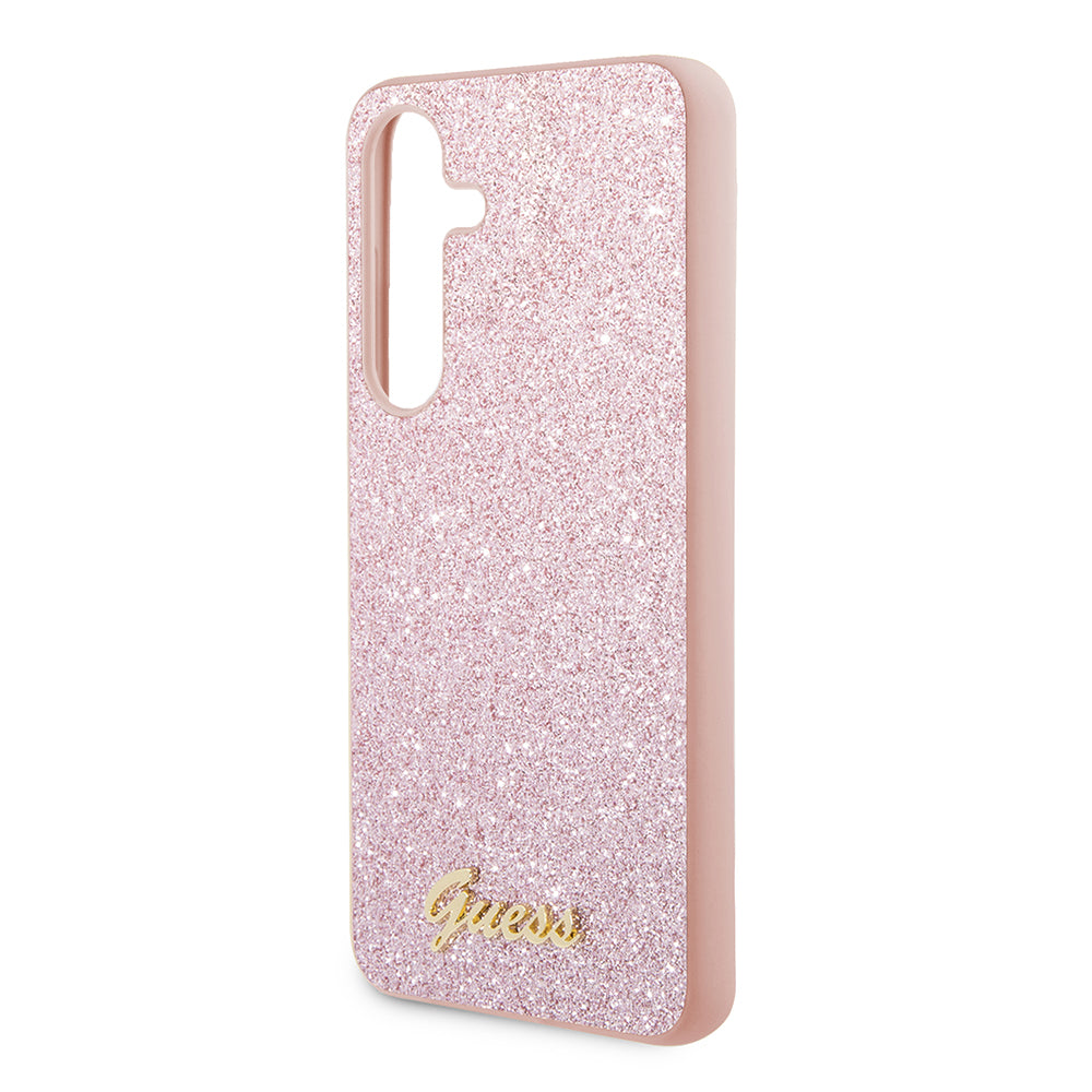 Hoes voor Samsung Galaxy S24+ S926, Guess, Glitter Script, Roze