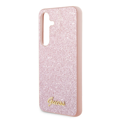 Hoes voor Samsung Galaxy S24+ S926, Guess, Glitter Script, Roze