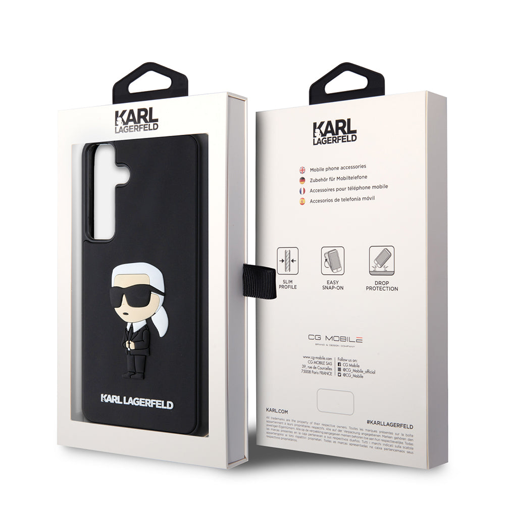 Hoes voor Samsung Galaxy S24+ S926, Karl Lagerfeld, 3D Rubber Ikonik Karl, Zwart