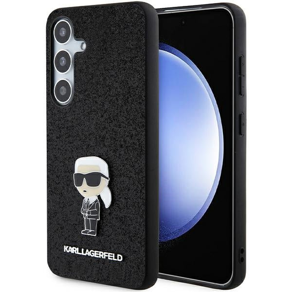 Hoes voor Samsung Galaxy S24+ S926, Karl Lagerfeld, Glitter Ikonik Karl Logo, Zwart