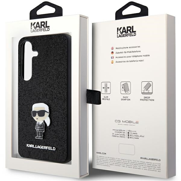 Hoes voor Samsung Galaxy S24+ S926, Karl Lagerfeld, Glitter Ikonik Karl Logo, Zwart