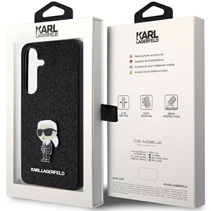 Hoes voor Samsung Galaxy S24+ S926, Karl Lagerfeld, Glitter Ikonik Karl Logo, Zwart