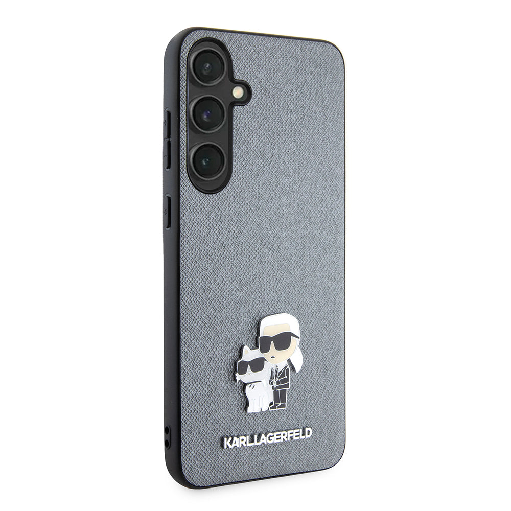 Case for Samsung Galaxy S24+ S926, Karl Lagerfeld, Saffiano Karl & Choupette Metal, Grey