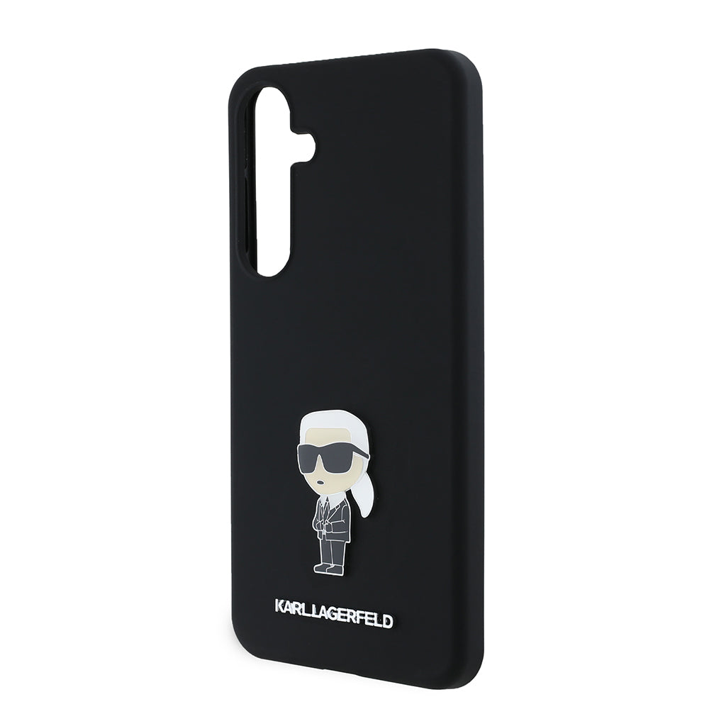 Hoes voor Samsung Galaxy S24+ S926, Karl Lagerfeld, Silicone Ikonik Karl Metal, Zwart