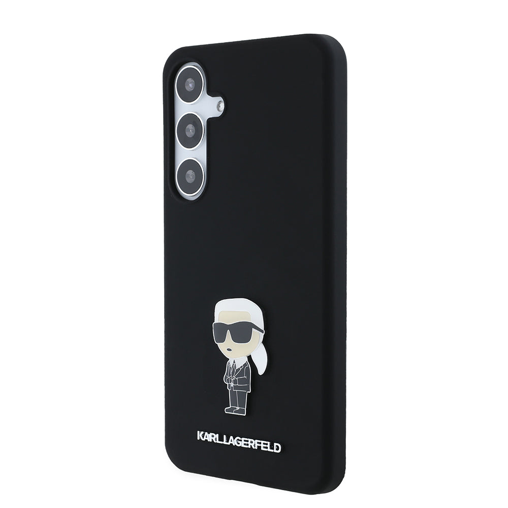 Hoes voor Samsung Galaxy S24+ S926, Karl Lagerfeld, Silicone Ikonik Karl Metal, Zwart