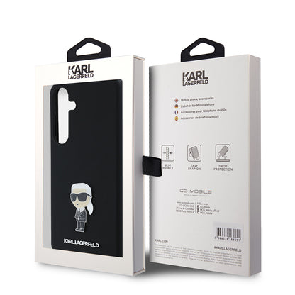 Hoes voor Samsung Galaxy S24+ S926, Karl Lagerfeld, Silicone Ikonik Karl Metal, Zwart