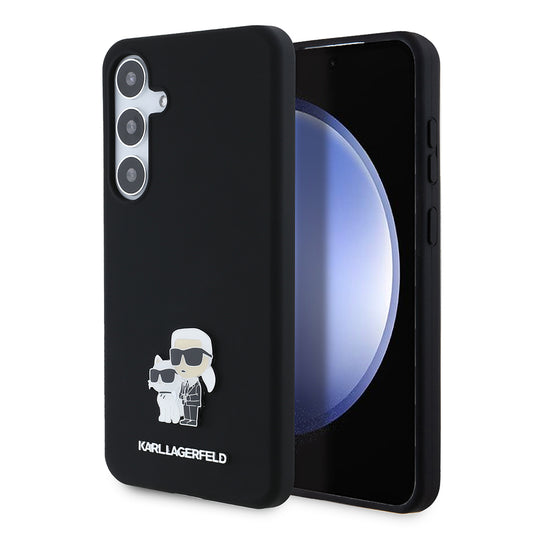 Hoes voor Samsung Galaxy S24+ S926, Karl Lagerfeld, Silicone Karl & Choupette Metal, Zwart