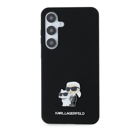 Hoes voor Samsung Galaxy S24+ S926, Karl Lagerfeld, Silicone Karl & Choupette Metal, Zwart